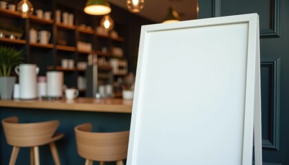 Poster - Blank white board in a cozy cafe setting  