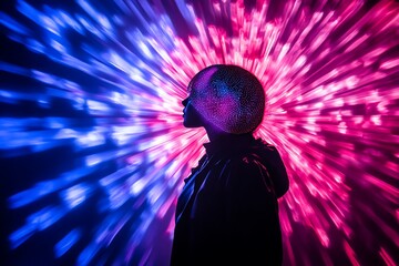 Poster - Dynamic Light Streaks Enveloping a Person's Head, Representing the Concept of Speed, Energy, and Ideas