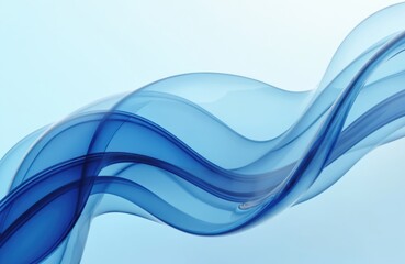 Poster - Abstract blue background with curved glass elements. Digital 3d rendering of flowing transparent wave shapes, smooth glossy surface with gradient. Modern creative design, tech concept.