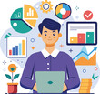 © Xplorifydesign8  - Marketing Specialist Analyzing Data, flat illustration