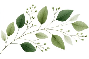 Poster - Delicate green leaves and buds arranged artistically on a light background