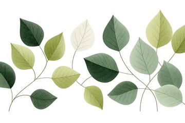 Poster - Intricate arrangement of various green leaves showcasing different shapes and shades against a plain background