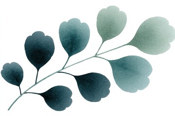 Poster - Watercolor illustration of a delicate leaf branch showcasing soft shades of green and blue in a serene natural style