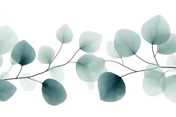 Poster - Soft green leaves arranged in delicate patterns on a white background for a tranquil and serene atmosphere