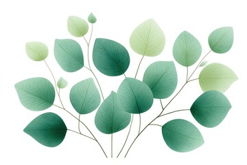 Poster - Lush green leaves with varying shades arranged artistically against a white background