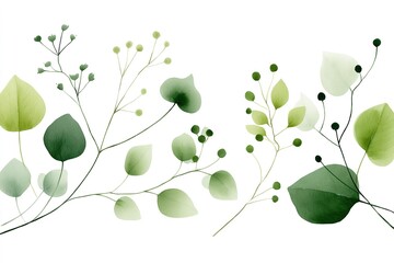 Poster - Lush green leaves and delicate botanical elements create an inviting natural composition