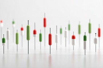 Poster - Colorful trading candlesticks arranged on a light surface depicting market movements and trends