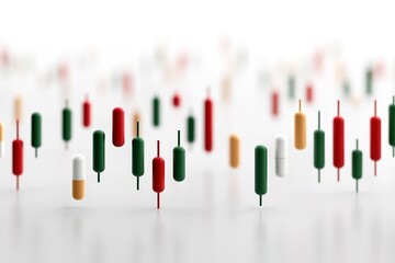 Poster - Colorful capsules mimic stock market candlestick patterns in a creative representation of trading activities