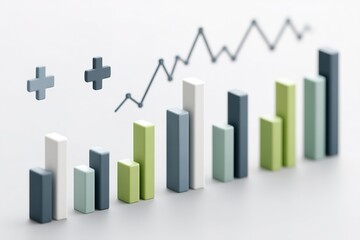 Poster - Financial growth represented by colorful bar graphs and line chart trends in a modern business environment