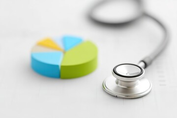 Poster - Stethoscope placed beside colorful pie chart analysis of health data in a clinical setting