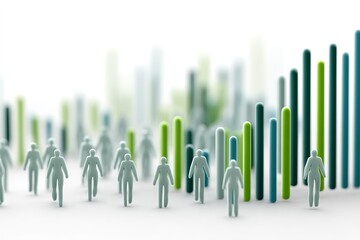 Poster - People walking towards a graph showing growth with green and blue bars representing data trends