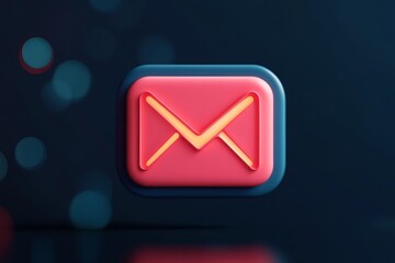 Poster - A pink and blue email icon with yellow lines on a dark blue background with bokeh effect lights around it