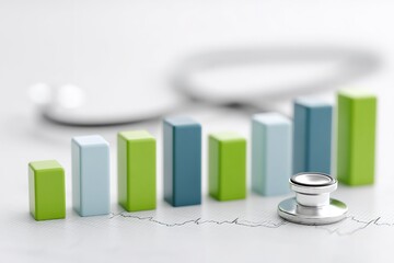 Poster - Health statistics represented by colored bars with a stethoscope in the background during a medical analysis