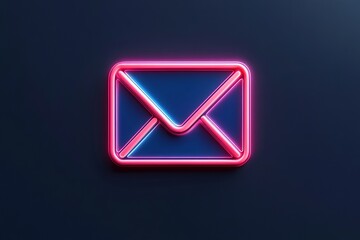 Poster - A glowing neon mail icon with pink and blue lights on a dark background in a studio shot style
