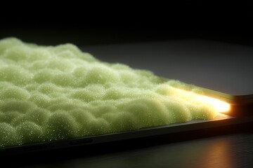 Fototapete - Soft glowing surface with vibrant colors and intricate textures illuminated in low light setting