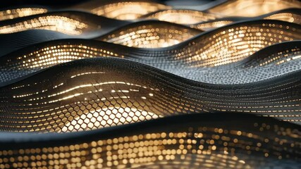 Fototapete - Captivating dance of lights creates mesmerizing waves in a darkened space inspired by nature's rhythms and flow Generative AI