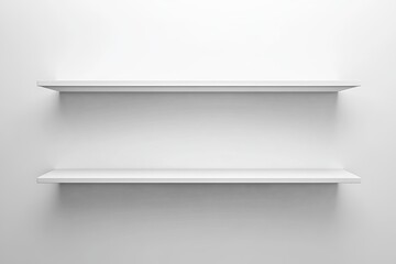 Aufkleber - Two simple white shelves mounted on a white wall in a minimalist interior design setting indoors space 100
