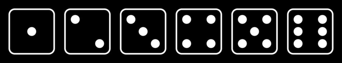 Poster - die icon set with all six faces in white color outline. ludo game dice symbols collection in outline
