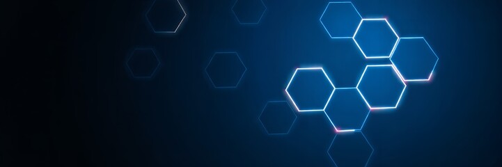 Poster - a futuristic background with glowing blue hexagons arranged in a cluster pattern design