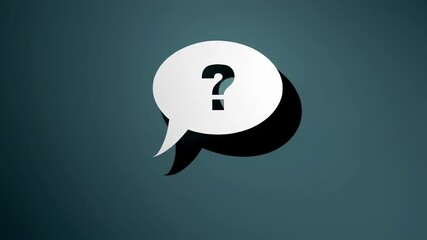 Aufkleber - Seamless looping animation of a white question mark bouncing inside a speech bubble on a teal background, symbolizing uncertainty, inquiry, and the search for answers