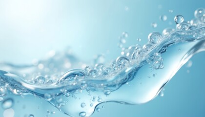 Poster - Illustration with transparent hyaluronic acid gel texture with visible air bubbles, against light blue background. Image emphasizes hydration, skincare, beauty products for face skin, cosmetic.