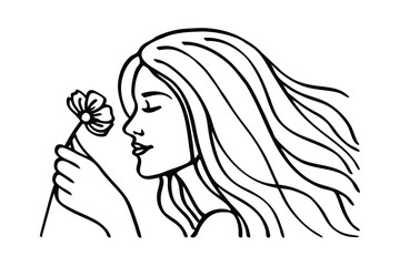 Poster - Serene Woman With Flower Minimalist Black And White Outline Art
