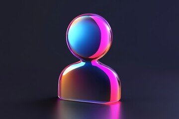 Poster - Iridescent avatar icon with a spherical head and rounded body on a dark reflective surface