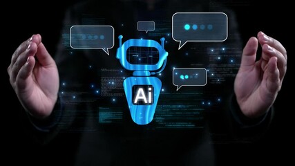 Poster - human interact with ai artificial intelligence virtual assistant chatbot in concept of ai artificial