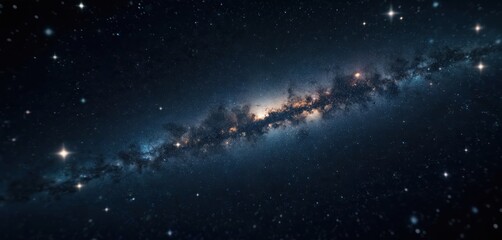 Poster - Illustration of starry sky, galaxy filled with shining stars. Night cosmos with glowing celestial bodies, creating sense of depth. Dark space, cosmic background for design, space exploration themes.