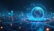 © Pete - Futuristic tech design featuring digital globe. Concept for business solutions, innovation, hi-tech, global network. Interface with data visualization, connection, modern tech background.