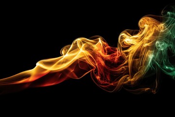 Poster - Abstract flowing smoke, featuring vibrant colors of orange, green, and yellow against a stark black background, creating a mesmerizing effect.
