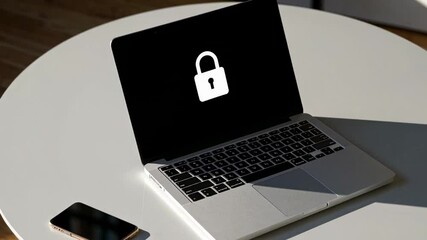 Aufkleber - Secure login and digital security concept illustrated by a laptop displaying a lock icon on its screen, emphasizing encrypted code and protection against cyber threats