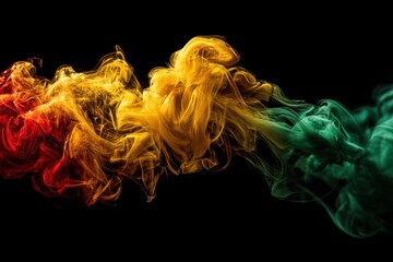 Poster - Abstract colorful smoke flowing smoothly with red, orange, yellow, and green colors, creating a mesmerizing and ethereal effect on a black background.