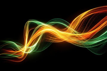 Poster - An abstract, flowing design with vibrant green and gold waves against a black background, evoking a sense of energy, movement, and modern technology aesthetics.