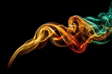 Poster - Abstract image showing colorful swirls of smoke against a dark background, with dynamic and fluid motion resembling energy and creativity, artistic expression.