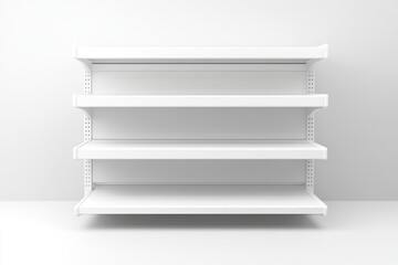 Aufkleber - A clean shot of an empty white shelving unit with four shelves against a white wall background