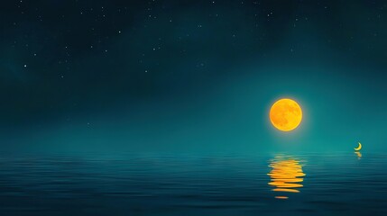 Wall Mural - a magnificent depiction of the moon's glowing ascent above a calm sea, with a sailboat gracefully ad