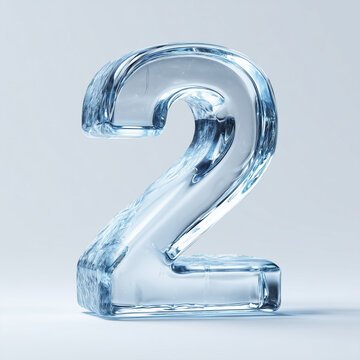 Crystal Ice Numeral two: A Frozen Alphabetical Icon, one, clean white background