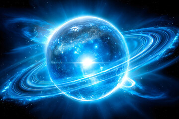 Aufkleber - Floating crystal orb glimmers in cosmic expanse with vibrant nebula and planetary rings