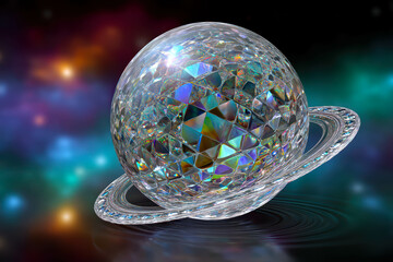 Poster - Floating crystal orb in cosmic embrace beneath glowing nebula rings