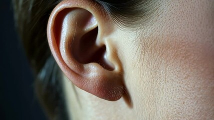 Poster - Close up of a woman's ear illuminated by different light sources, highlighting subtle skin texture and anatomical details, potentially for medical examination or beauty demonstration