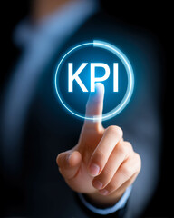Poster - Exploring key performance indicators with a businessman in a modern digital environment