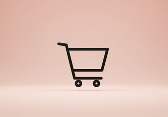 Poster - Shopping Cart Icon Black on Pink Background. Shopping cart icon in simple line style business icon for online store sale discount