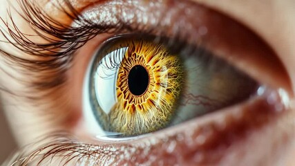 Poster - Extreme close up of a human eye showcasing the complex structure of the iris, pupil, and surrounding blood vessels, highlighting the beauty and fragility of vision