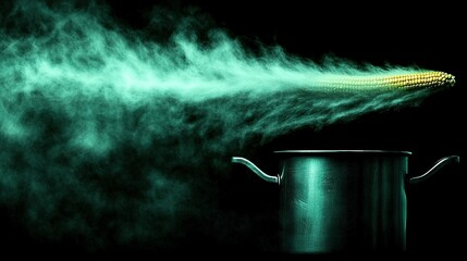 Wall Mural -   A steaming corn on the cob pot with black background