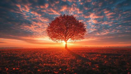 Fototapete - Vibrant sunset over rolling hills with colorful fields and trees illuminated by the evening light in a serene countryside landscape