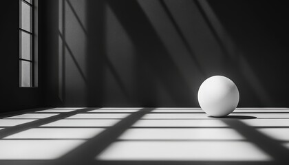 Aufkleber - Minimalist white cube in a sunlit modern room with shadows creating dynamic patterns on the floor during daylight