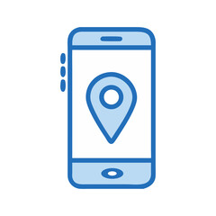Poster - Geolocation icon on smartphone in blue color scheme  