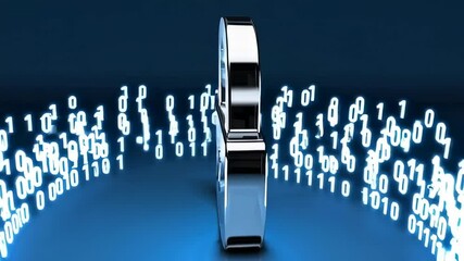 Aufkleber - Metallic padlock spinning against blue backdrop, surrounded by streaming binary code, representing robust digital security and data encryption process