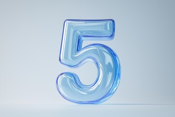Leinwandbilder - Modern 3D number five in transparent blue glass style with smooth curves and digital visual clarity, Generative AI